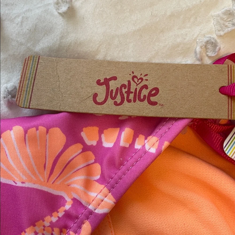 Justice Tropical Pink and Orange Kids One Piece Swimsuit nwt